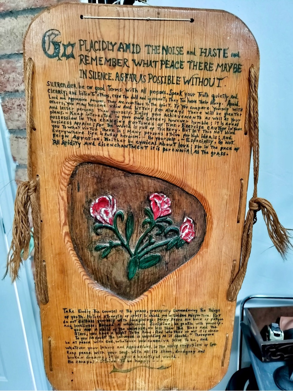 Vintage Eve Valine Monroe Signed Desiderata Folk Art Wood Plaque - Large 28”